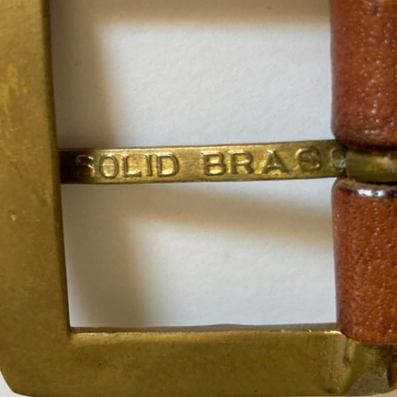 Genuine Brown Leather Belt Solid Brass Buckle- Size M/L - Picture 2 of 6